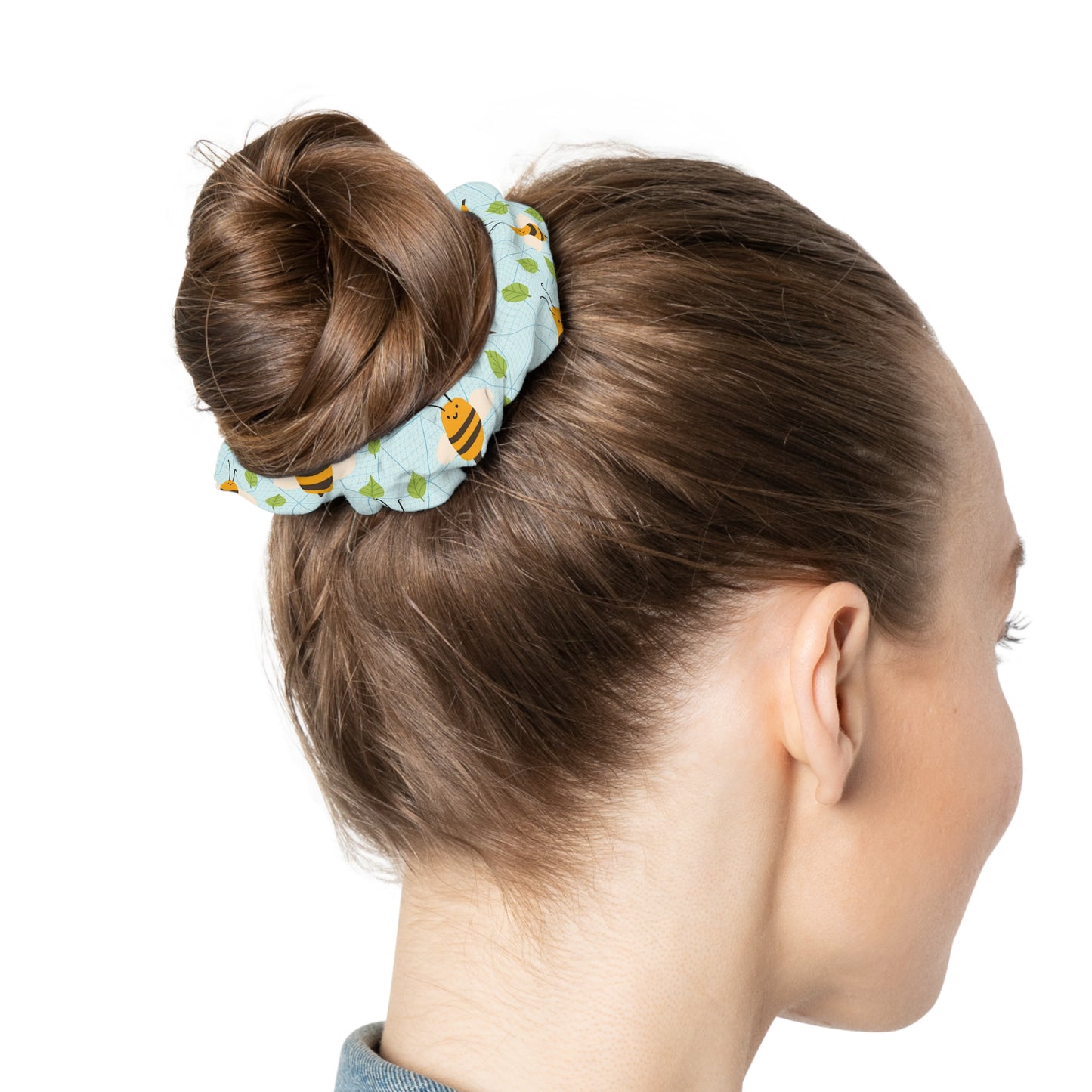 Bee and Leaf Pattern Scrunchie
