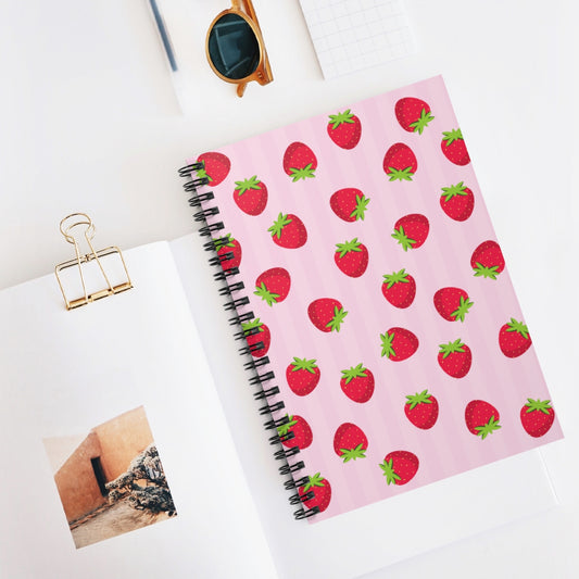 Strawberry Pattern Spiral Notebook - Ruled Line