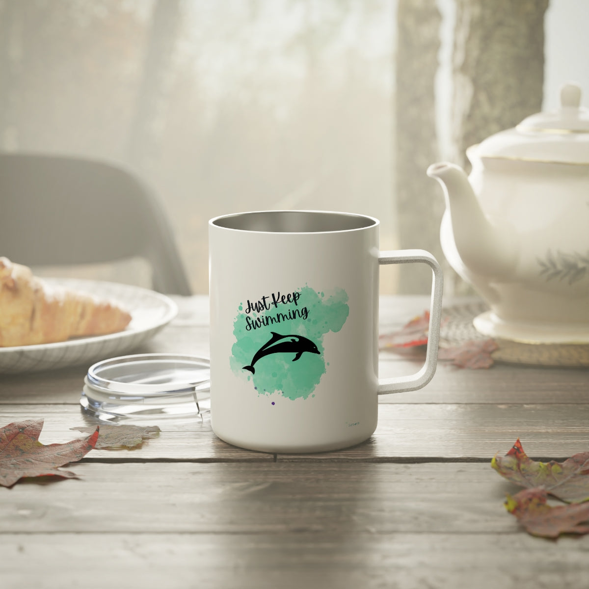 Dolphin Swimming Insulated Coffee Mug, 10oz