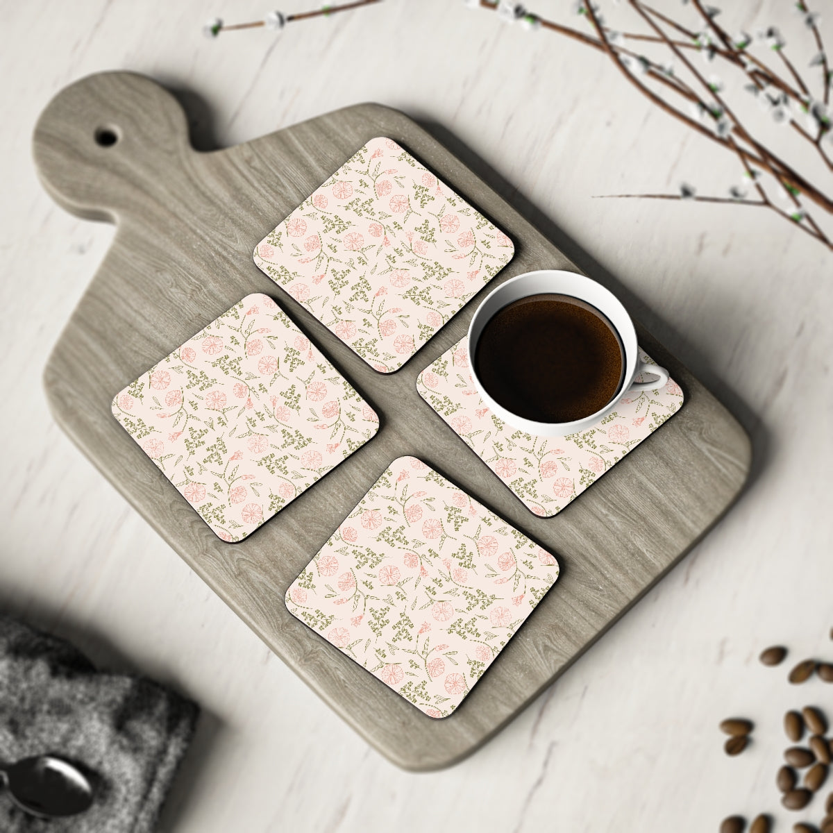 Peach Flower Pattern Coasters