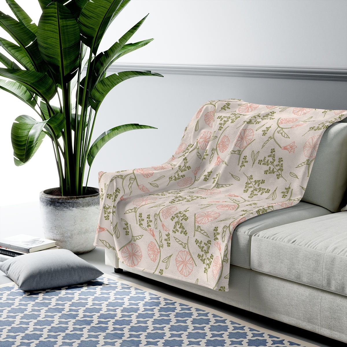 Peach Flower Pattern Velveteen Plush Blanket