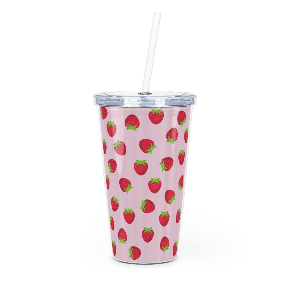 Strawberry Pattern Plastic Tumbler with Straw