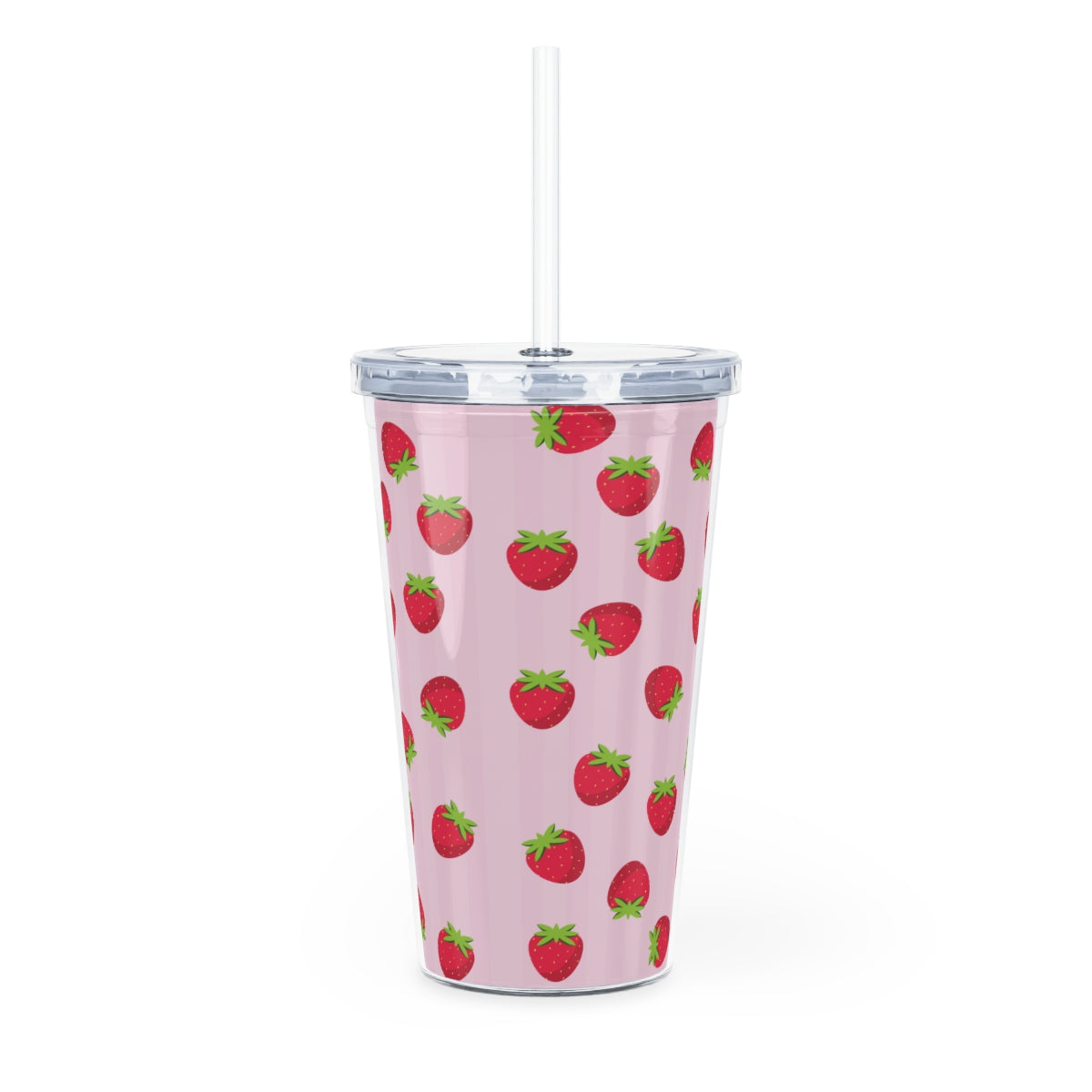 Strawberry Pattern Plastic Tumbler with Straw