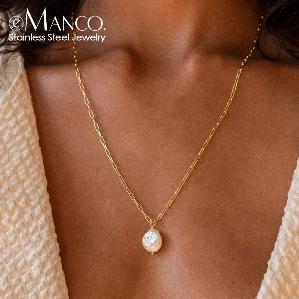 Gold Chain Baroque Pearl Necklace