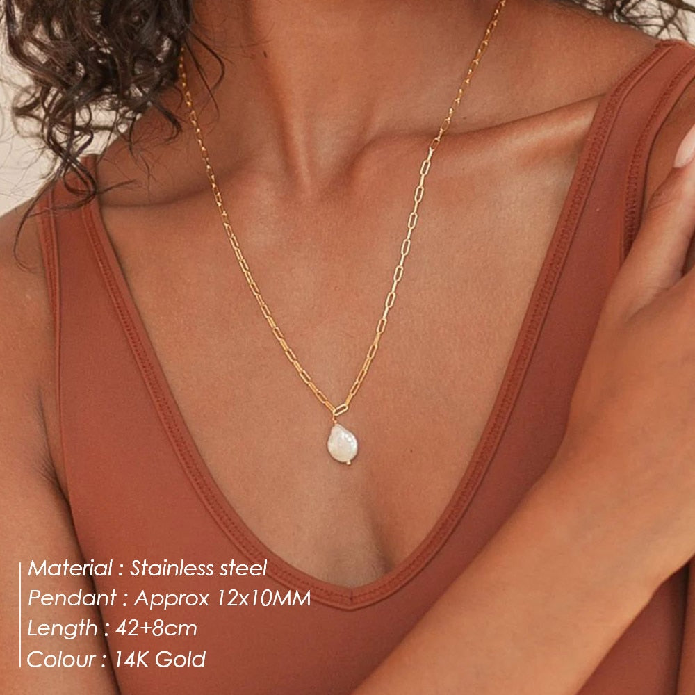 Gold Chain Baroque Pearl Necklace