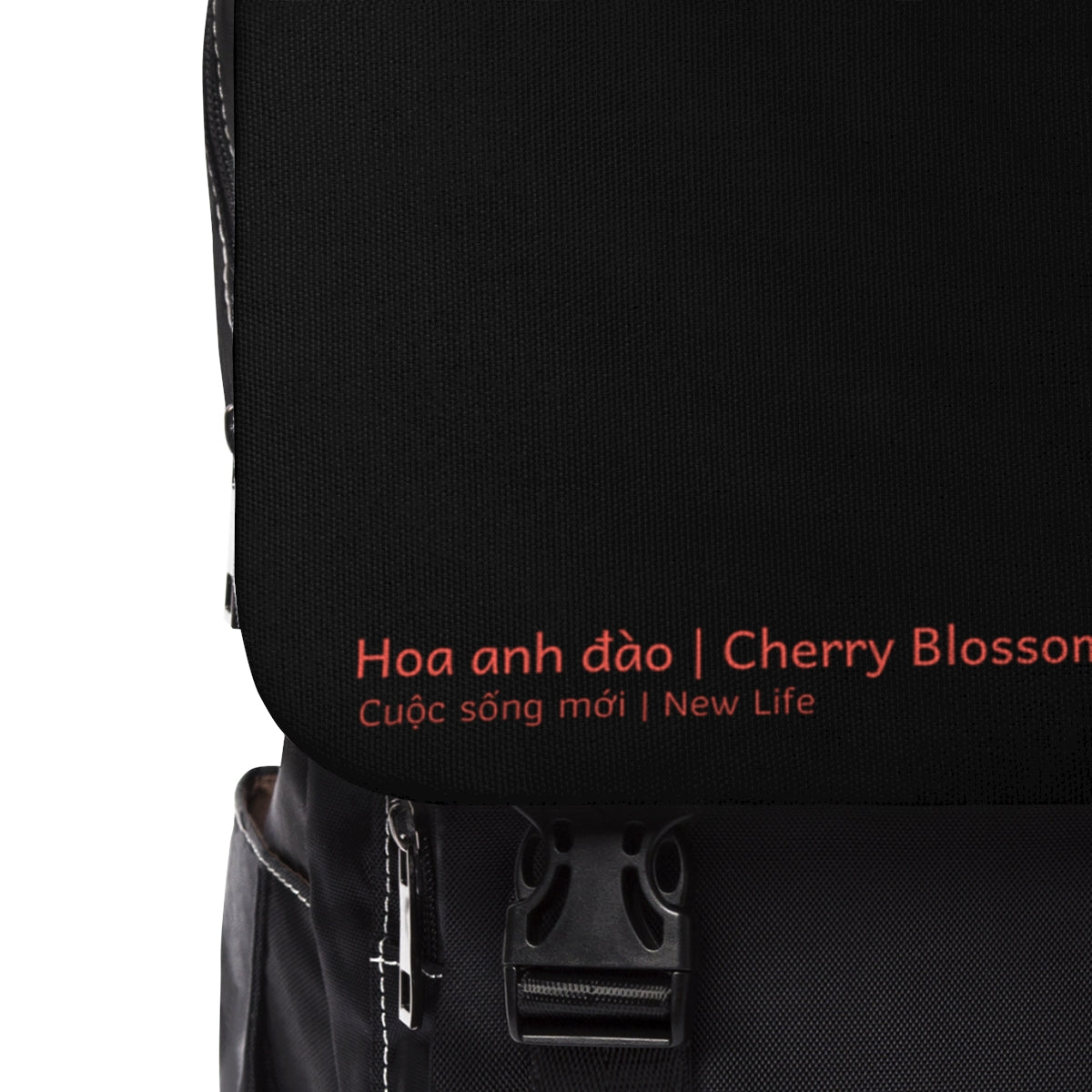 Black and Red Vietnamese Cherry Blossom Unisex Casual Shoulder Backpack